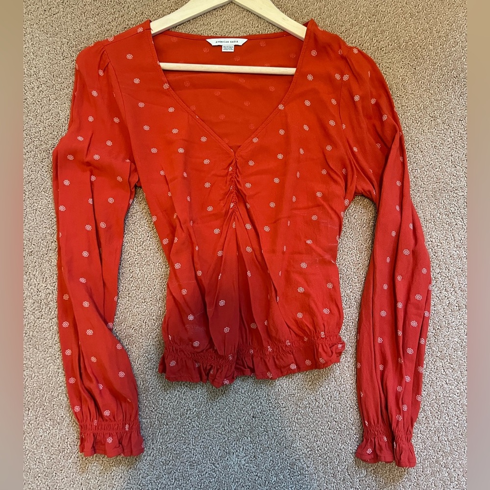American Eagle Outfitters Red Polka Dot Blouse